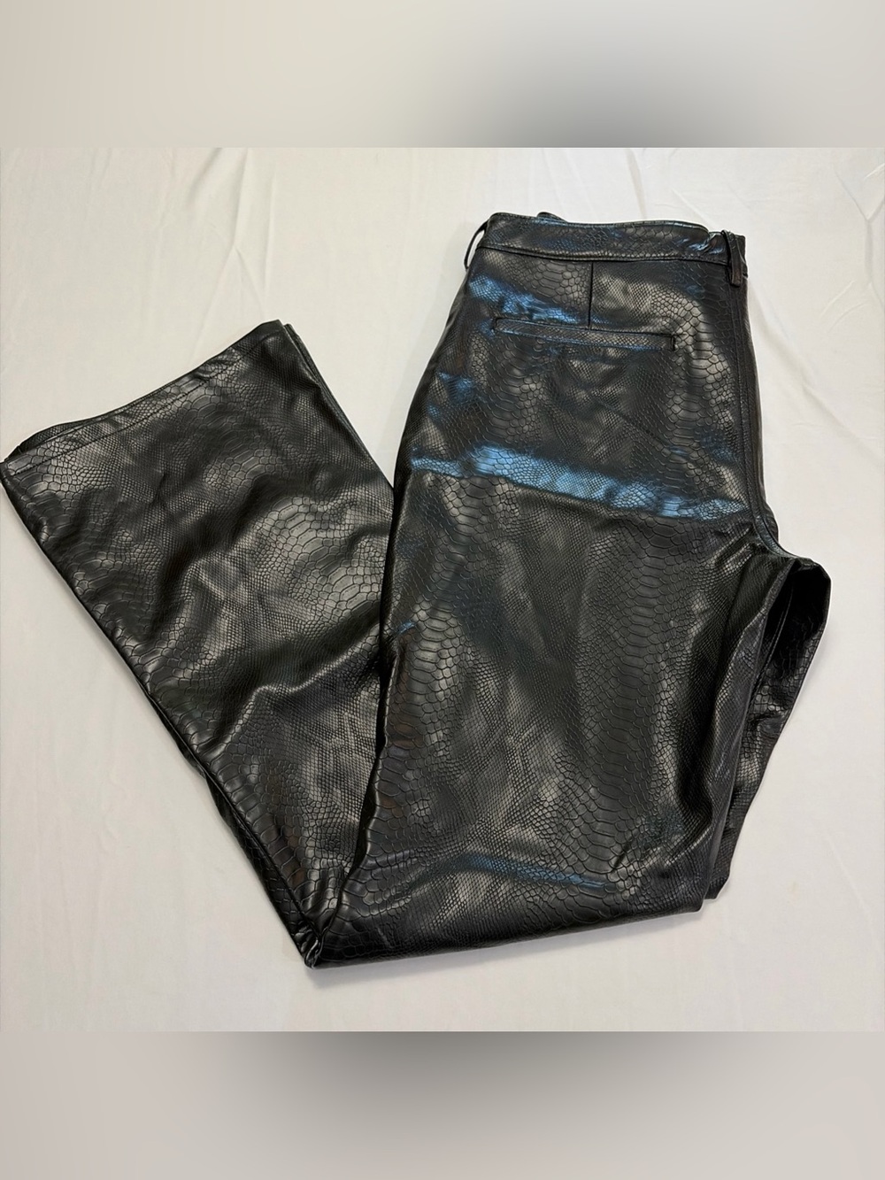 Black Faux Leather Snake-Embossed Men’s Dress Pants